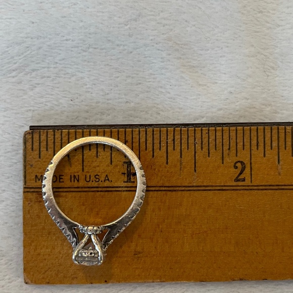 Sterling Silver CZ Ring with Hidden Halo under Center Stone - Picture 2 of 8